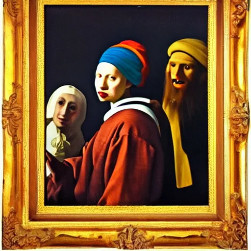 Prompt: Masterpiece Portrait of Muslim Ronald mcdonald, dressed thobe, Ghutra and Egal, style of Johannes Vermeer