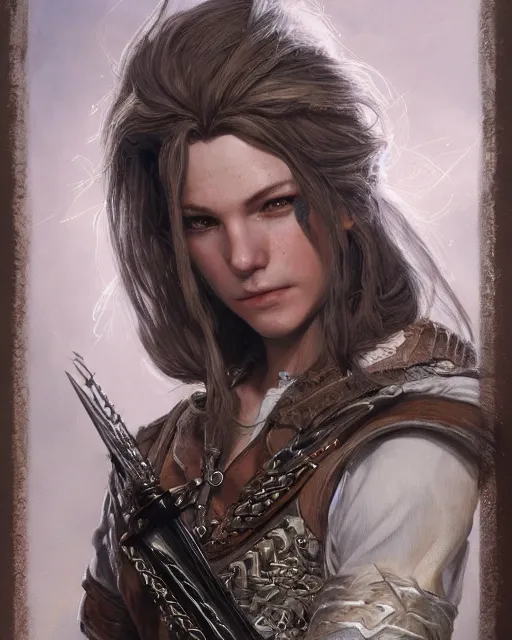 Image similar to rogue bard portrait | highly detailed | very intricate | symmetrical | cinematic lighting | award - winning | closeup portrait | balthier final fantasy | painted by donato giancola and mandy jurgens and charlie bowater | featured on artstation