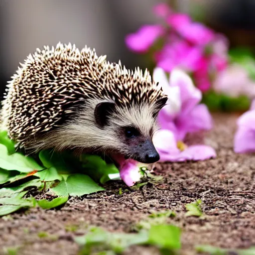 Image similar to hedgehog smelling flowers