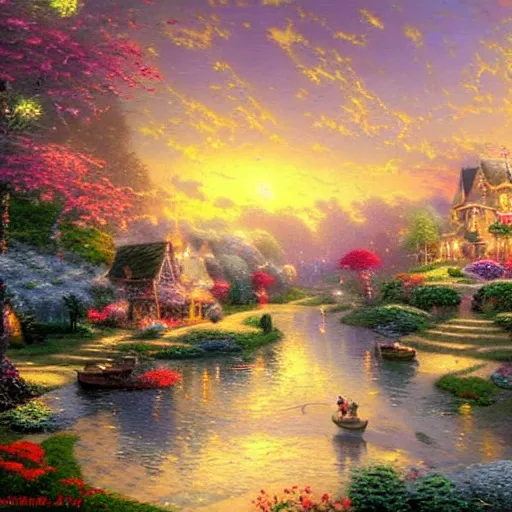 Prompt: a magical world by Thomas Kinkade