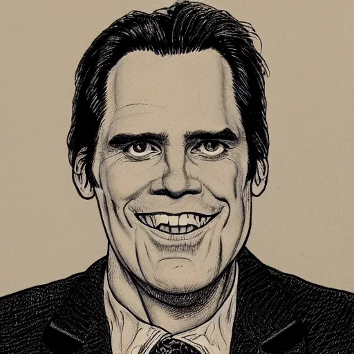 Prompt: a portrait of Jim Carey drawn by Robert Crumb