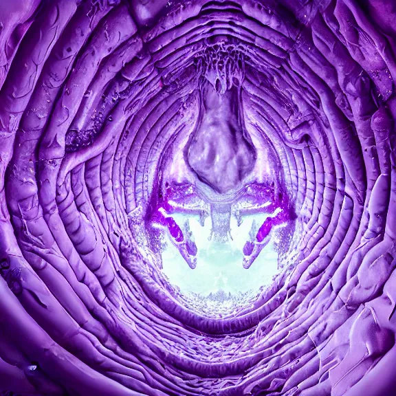 Image similar to detailed shot inside a goddess dragon's cavernous synthetic stomach, the walls purple and pulsing, slimy and hot, lots of acid pooling up on the floor, digesting a bunch humans that ended up inside, food pov, micro pov, vore, digital art, furry art, high quality, 8k 3D realistic, macro art, micro art, Furaffinity, Deviantart, Eka's Portal, G6