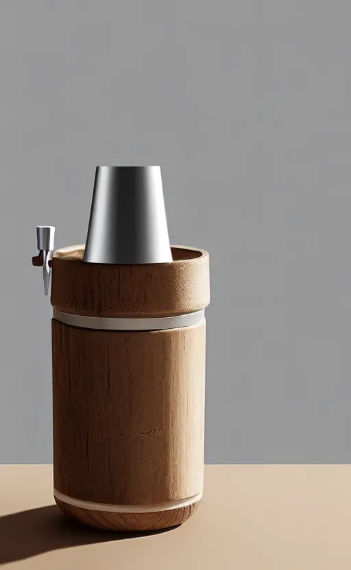 Image similar to a stylish handheld electric beverage mixer ; natural materials ; industrial design ; behance ; le manoosh ; pinterest ; if design award ; reddot design award