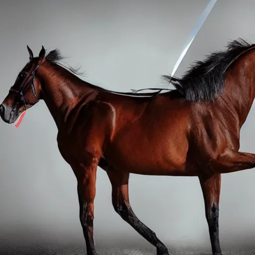 Image similar to a horse being sliced in half by a ninja with a chainsaw 4 k real