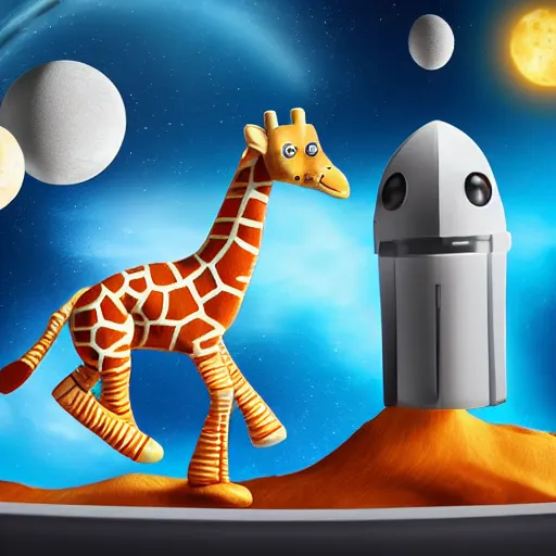 Image similar to astronaut giraffe entering spaceship, highly detailed, 8 k,