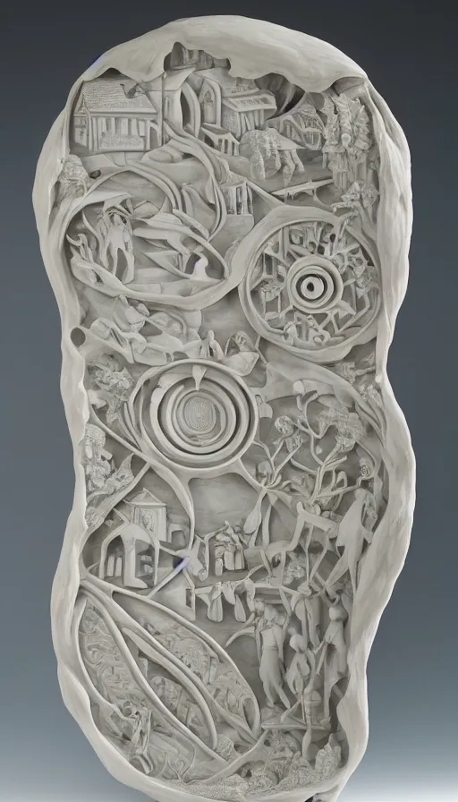 Image similar to the utopia portal highly detailed carving on southern ice porcelain, partially glazed, woodfired, art gallery