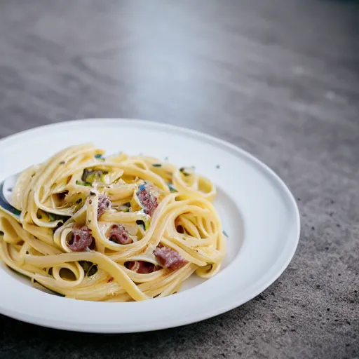 Image similar to pasta carbonara, canon eos r 3, f / 1. 4, iso 2 0 0, 1 / 1 6 0 s, 8 k, raw, unedited, symmetrical balance, in - frame