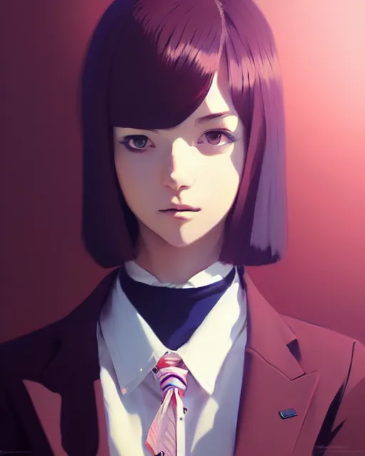 Image similar to a ultradetailed beautiful panting of a stylish woman wearing a shirt with a tie, by ilya kuvshinov, greg rutkowski and makoto shinkai, trending on artstation