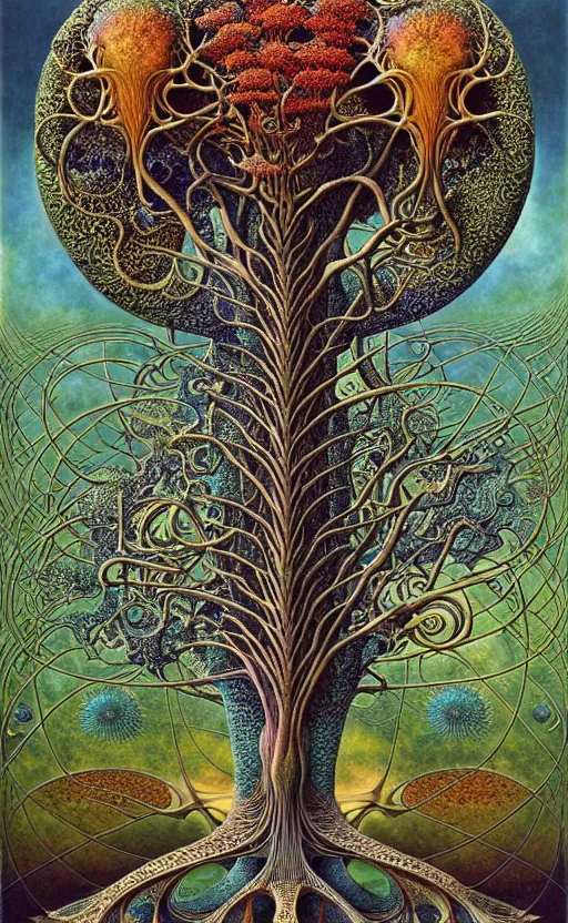 Image similar to tree of life by roger dean and andrew ferez, art forms of nature by ernst haeckel, divine chaos engine, symbolist, visionary, art nouveau, botanical fractal structures, organic, detailed, realistic, surreality