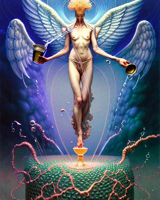 Image similar to an angel pouring water between two cups, tarot card, fantasy character portrait made of fractals, ultra realistic, wide angle, intricate details, the fifth element artifacts, highly detailed by peter mohrbacher, hajime sorayama, wayne barlowe, boris vallejo, aaron horkey, gaston bussiere, craig mullins