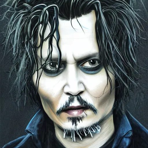 Image similar to portrait of johnny depp as edward scissorhands, highly detailed, centered, solid color background, digital painting