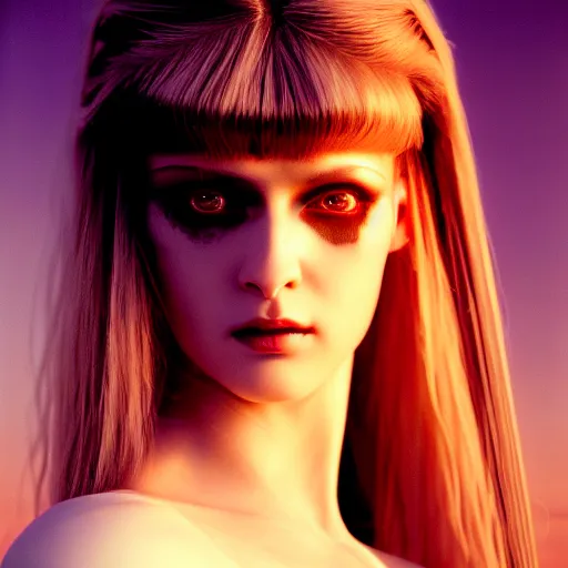 Image similar to photographic portrait of a stunningly beautiful cybergothic female replicant android in soft dreamy light at sunset, contemporary fashion shoot, by edward robert hughes, annie leibovitz and steve mccurry, david lazar, jimmy nelsson, breathtaking, 8 k resolution, extremely detailed, beautiful, establishing shot, artistic, hyperrealistic, beautiful face, octane render