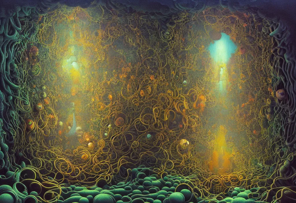 Prompt: hyper detailed 3d render like a Oil painting - an underwater portal into the depths of another cosmic dimension, by Jacek Yerka, Mariusz Lewandowski, Houdini algorithmic generative render, Abstract brush strokes, Masterpiece, Edward Hopper and James Gilleard, Zdzislaw Beksinski, Mark Ryden, Wolfgang Lettl, hints of Yayoi Kasuma, octane render, 8k