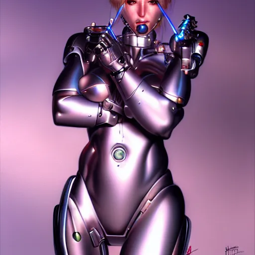 Image similar to fantasy cyborg woman, art by hajime sorayama, sharp focus, illustration, highly detailed, concept art, matte, trending on artstation,, h 6 4 0