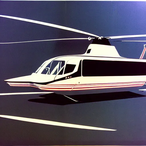 Image similar to concept art for bus + helicopter, painted by syd mead, high quality