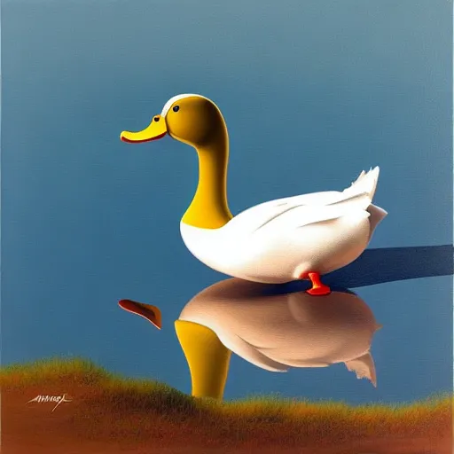 Prompt: a duck on the prowl oil painting antonio donghi