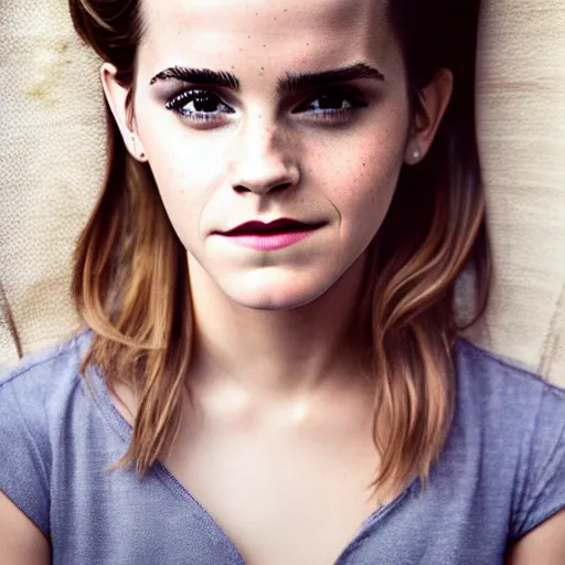 Prompt: emma watson with a brown paper bag over her head, ( sony a 7 r iv, symmetric balance, polarizing filter, photolab, lightroom, 4 k, dolby vision, photography awardm, voque, perfect face )