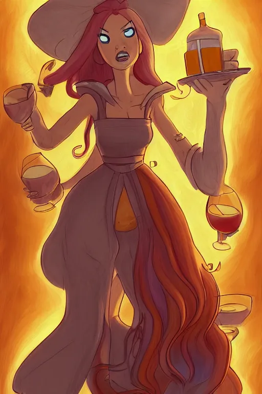 Prompt: fire princess adventure time working in a winery, animation pixar style, by pendleton ward, magali villeneuve, artgerm, rob rey and kentaro miura style, golden ratio, trending on art station
