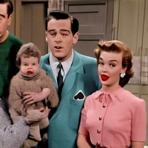 Image similar to 5 0 s family sitcom about giant tardigrades wearing clothes. no actual humans are on the show