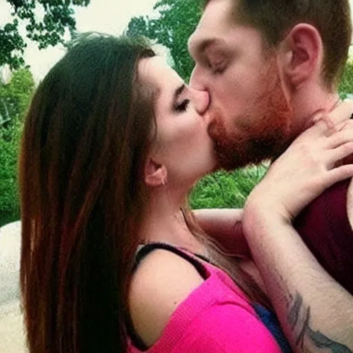 Image similar to Instagram post, creepy couple kissing