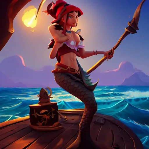 Image similar to jack the pirate mermaid on sea of thieves game avatar hero, behance hd by jesper ejsing, by rhads, makoto shinkai and lois van baarle, ilya kuvshinov, rossdraws global illumination