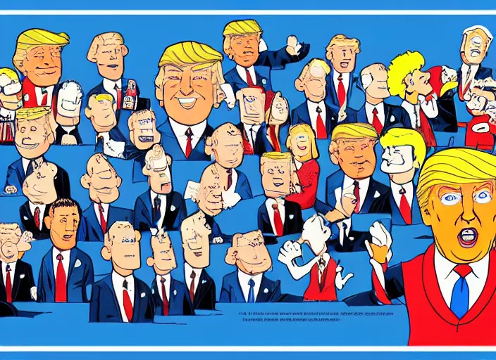 Image similar to donald trump, a jigsaw puzzle by charles schulz, behance contest winner, naive art, official art, colorized, digitally enhanced