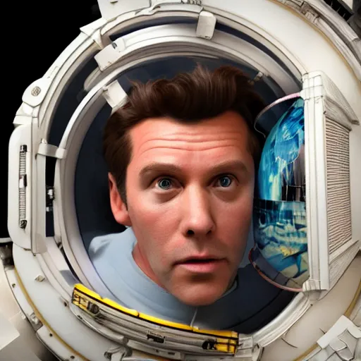 Image similar to hyperrealistic film still of ace ventura pet detective in space, stunning 3 d render, inspired by istvan sandorfi & greg rutkowski & unreal engine, perfect symmetry, dim volumetric cinematic lighting, 8 k octane comprehensive render, extremely hyper - detailed, incredibly lifelike attributes, intricate, real flesh texture, masterpiece, artstation, stunning,