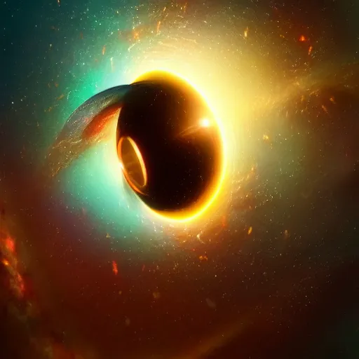 Image similar to glowing glorious 3D black hole in movie, intergalactic, space theme, galaxy colored, hyperdetailed, digital painting, trending on Artstation, cel-shading style, CG society, hyperdetailed, digital painting, hypermaximalist, golden ratio, volumetric, octane render, weta digital, micro details, 3d sculpture