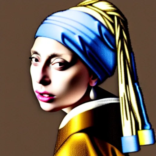 Image similar to lady gaga in the style of Girl with a Pearl Earring