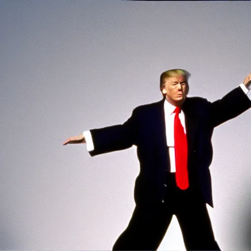 Image similar to still of donald trump as the karate kid, crane kick