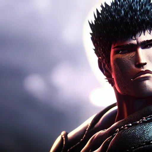 Image similar to portrait of guts from berserk, unreal engine, extremely detailed, bokeh