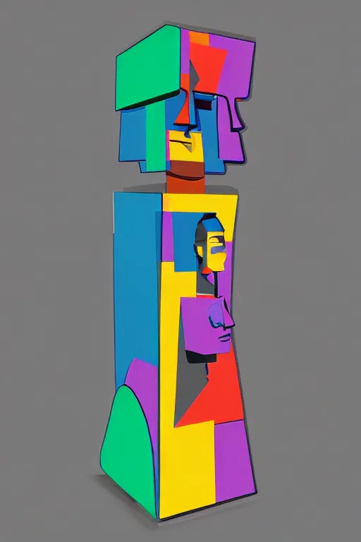 Image similar to cubist moai statue cutout digital illustration cartoon colorful beeple