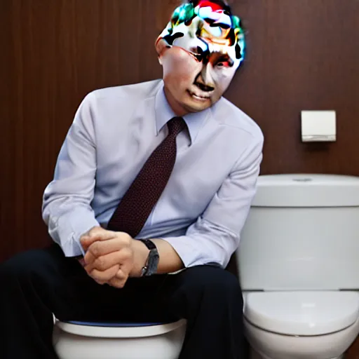 Prompt: vladimir putin sitting on a toilet, 8 k resolution, highly detailed