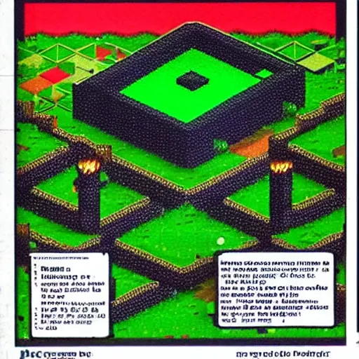 Prompt: Screenshot of Minecraft as a game for ZX Spectrum, photo from 1984 gaming magazine