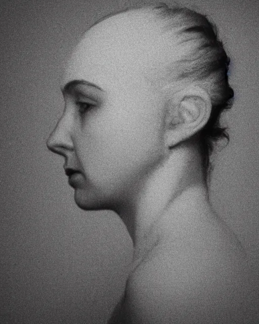 Image similar to a woman's face in profile, made of fig, in the style of the dutch masters and gregory crewdson, dark and moody