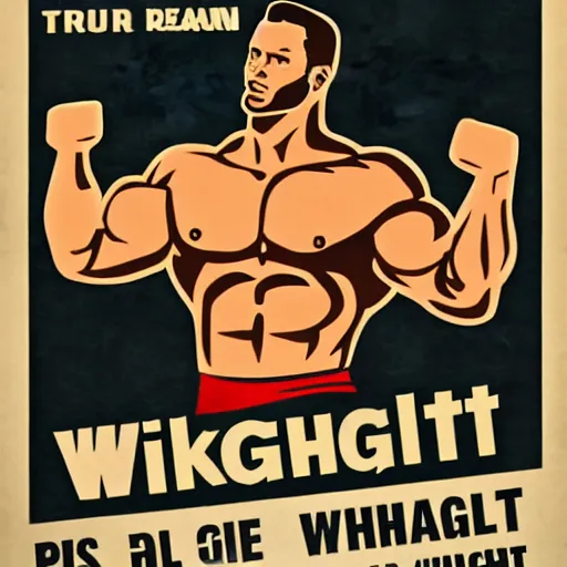 Prompt: gigachad weightlifting, propaganda poster