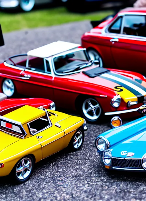 Prompt: car show, many ( mgb ( vehicle ) ) sharpfocus, transformers animated series, photorealism, canon 5 d 5 0 mm lens, isometric