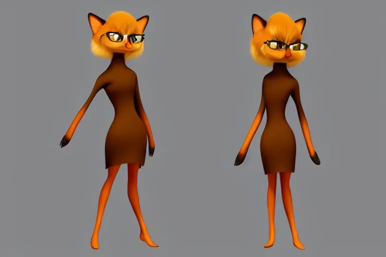 Prompt: flat 2 d : sable fur character : wearing jewlery : wearing a nice dress : head torso legs feet : lorax movie : artstation