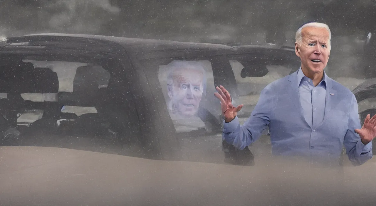 Prompt: ghost of joe biden haunting a walmart parking lot, realistic, detailed, 4 k