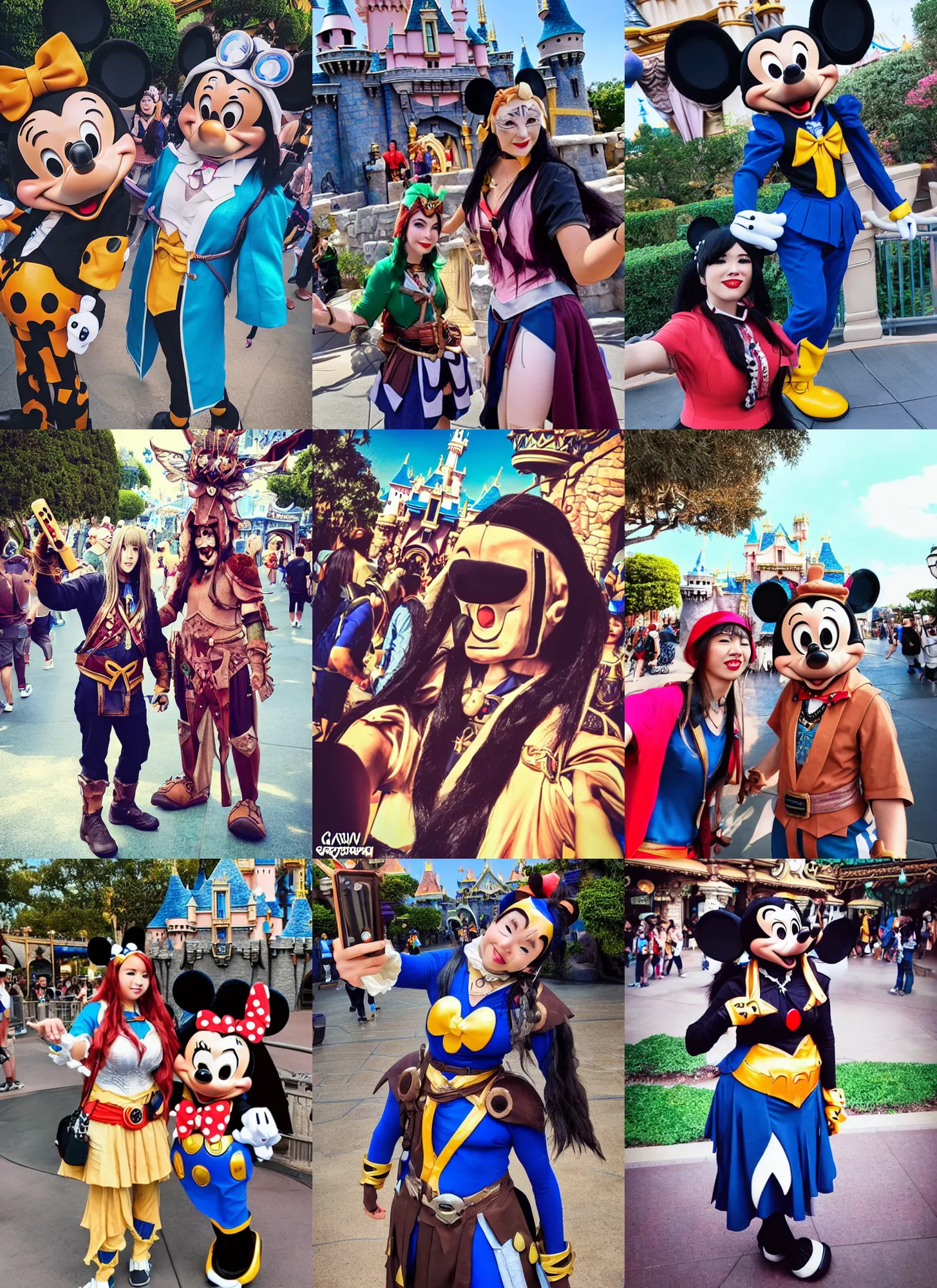 Prompt: Gawr Gura cosplayer at Disneyland, instagram selfie