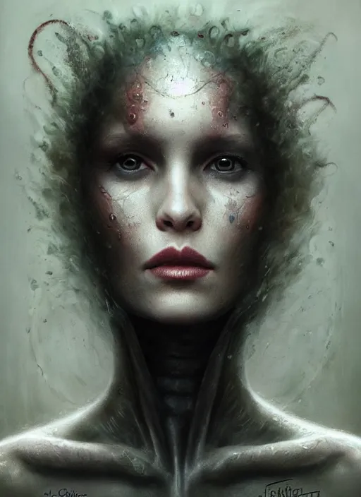 Image similar to a detailed facial portrait of the queen of blades, a beautiful face, mutation, by tom bagshaw, by dorian cleavenger, zdzisław beksinski, bastien lecouffe - deharme trending on artstation