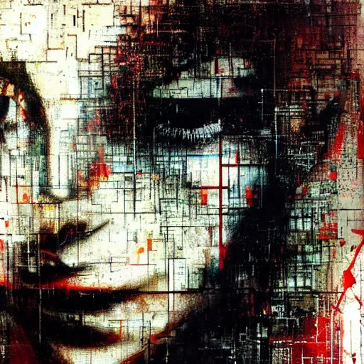 Image similar to portrait of a hooded beautiful women wearing a, mysterious, shadows, by Guy Denning, by Johannes Itten, by Russ Mills, glitch art, hacking effects, chromatic, color blocking, oil on canvas, concept art, abstract