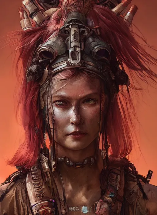 Prompt: hyper realistic photography portrait of postapocalyptic cyberpunk asian cyborg tribal warrior angel unicorn cinematic, brom, mucha, moebius juan gimenez artstation, cgsociety