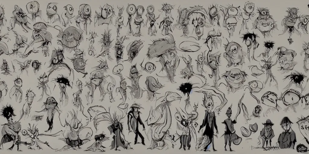 Image similar to monster concept art character sheet for animated films made by studio ghibli