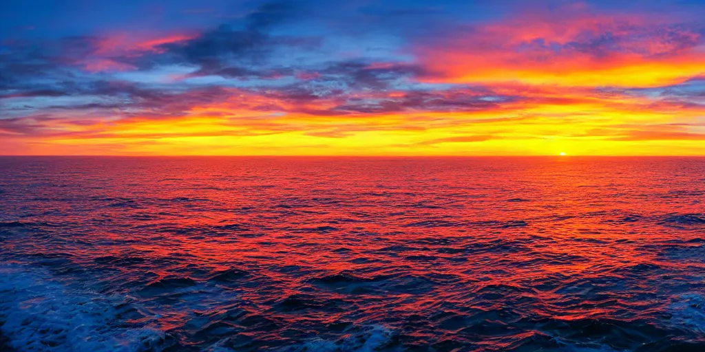 Image similar to sunset over the ocean horizon, detailed, 4 k