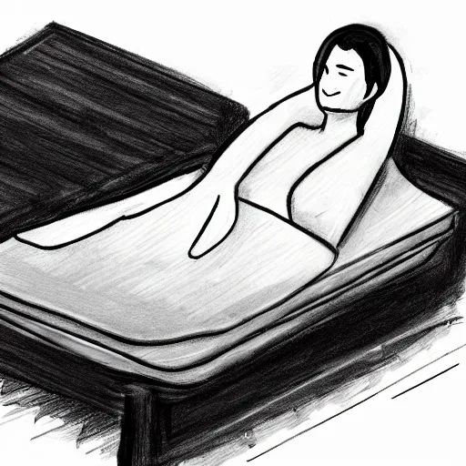 Image similar to high - quality sketch of a person reclined on a mattress