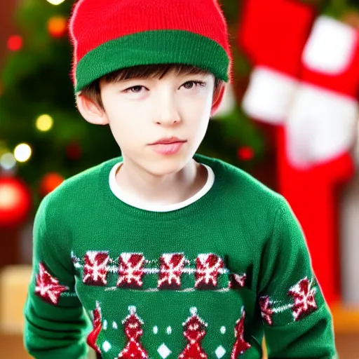 Image similar to anime boy wearing a christmas jumper highly detailed, smooth, sharp focus