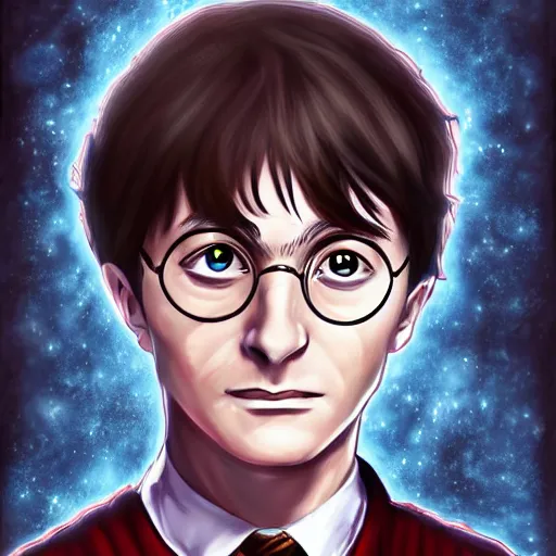 Image similar to portrait of harry potter in anime style, highly detailed, centered, solid color background, digital painting