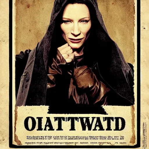 Image similar to wanted outlaw poster of cate blanchett,