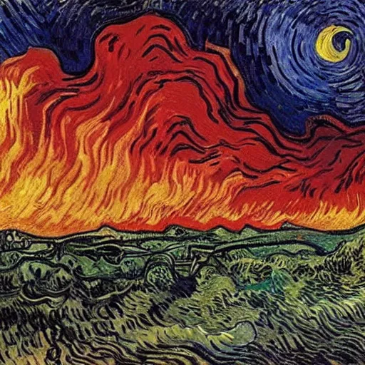 Image similar to Apocalyptic Inferno by Vincent Van Gogh (1890), oil on canvas